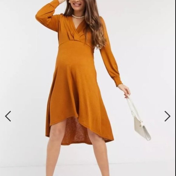 BNWT ASOS High Low Maternity Dress XS Rust - Picture 1 of 5